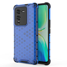 Coque Rebord Contour Silicone et Vitre Transparente Housse Etui 360 Degres AM3 pour Vivo V25 Pro 5G Bleu