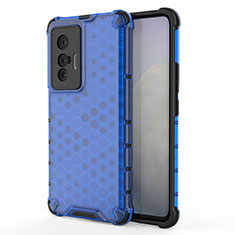 Coque Rebord Contour Silicone et Vitre Transparente Housse Etui 360 Degres AM3 pour Vivo X70 5G Bleu