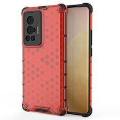 Coque Rebord Contour Silicone et Vitre Transparente Housse Etui 360 Degres AM3 pour Vivo X70 Pro 5G Rouge