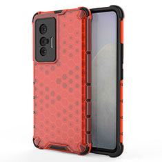 Coque Rebord Contour Silicone et Vitre Transparente Housse Etui 360 Degres AM3 pour Vivo X70t Rouge