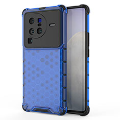 Coque Rebord Contour Silicone et Vitre Transparente Housse Etui 360 Degres AM3 pour Vivo X80 Pro 5G Bleu