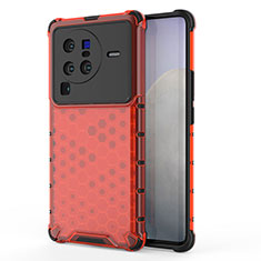 Coque Rebord Contour Silicone et Vitre Transparente Housse Etui 360 Degres AM3 pour Vivo X80 Pro 5G Rouge