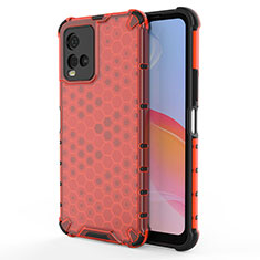 Coque Rebord Contour Silicone et Vitre Transparente Housse Etui 360 Degres AM3 pour Vivo Y21 Rouge