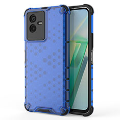 Coque Rebord Contour Silicone et Vitre Transparente Housse Etui 360 Degres AM3 pour Vivo Y73t Bleu