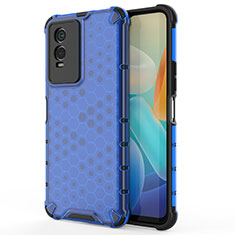 Coque Rebord Contour Silicone et Vitre Transparente Housse Etui 360 Degres AM3 pour Vivo Y74s 5G Bleu