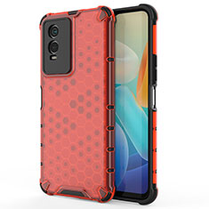 Coque Rebord Contour Silicone et Vitre Transparente Housse Etui 360 Degres AM3 pour Vivo Y74s 5G Rouge