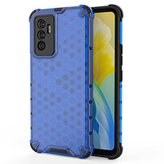 Coque Rebord Contour Silicone et Vitre Transparente Housse Etui 360 Degres AM3 pour Vivo Y75 4G Bleu