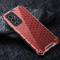 Coque Rebord Contour Silicone et Vitre Transparente Housse Etui 360 Degres AM4 pour OnePlus 9RT 5G Rouge