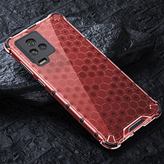 Coque Rebord Contour Silicone et Vitre Transparente Housse Etui 360 Degres AM4 pour Vivo V21 5G Rouge