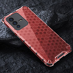 Coque Rebord Contour Silicone et Vitre Transparente Housse Etui 360 Degres AM4 pour Vivo V23 5G Rouge