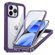 Coque Rebord Contour Silicone et Vitre Transparente Housse Etui 360 Degres avec Mag-Safe Magnetic Magnetique AC1 pour Apple iPhone 13 Pro Violet