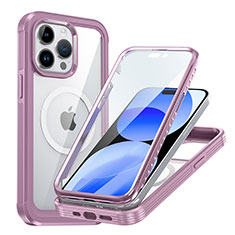 Coque Rebord Contour Silicone et Vitre Transparente Housse Etui 360 Degres avec Mag-Safe Magnetic Magnetique AC1 pour Apple iPhone 13 Pro Violet Clair