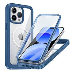 Coque Rebord Contour Silicone et Vitre Transparente Housse Etui 360 Degres avec Mag-Safe Magnetic Magnetique AC1 pour Apple iPhone 16 Pro Bleu