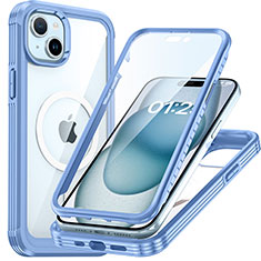 Coque Rebord Contour Silicone et Vitre Transparente Housse Etui 360 Degres avec Mag-Safe Magnetic Magnetique T01 pour Apple iPhone 14 Bleu