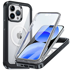 Coque Rebord Contour Silicone et Vitre Transparente Housse Etui 360 Degres avec Mag-Safe Magnetic Magnetique T01 pour Apple iPhone 14 Pro Max Noir