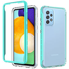 Coque Rebord Contour Silicone et Vitre Transparente Housse Etui 360 Degres JX1 pour Samsung Galaxy A52s 5G Bleu Ciel