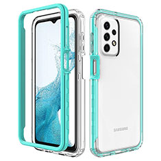 Coque Rebord Contour Silicone et Vitre Transparente Housse Etui 360 Degres JX2 pour Samsung Galaxy A23 4G Bleu Ciel