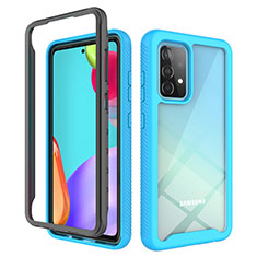 Coque Rebord Contour Silicone et Vitre Transparente Housse Etui 360 Degres JX2 pour Samsung Galaxy A52s 5G Bleu Ciel