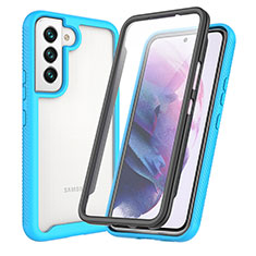 Coque Rebord Contour Silicone et Vitre Transparente Housse Etui 360 Degres M01 pour Samsung Galaxy S21 Plus 5G Bleu Ciel