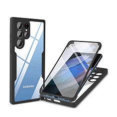 Coque Rebord Contour Silicone et Vitre Transparente Housse Etui 360 Degres M01 pour Samsung Galaxy S21 Ultra 5G Noir