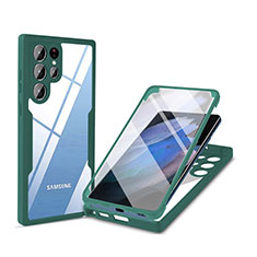 Coque Rebord Contour Silicone et Vitre Transparente Housse Etui 360 Degres M01 pour Samsung Galaxy S21 Ultra 5G Vert