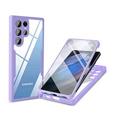 Coque Rebord Contour Silicone et Vitre Transparente Housse Etui 360 Degres M01 pour Samsung Galaxy S21 Ultra 5G Violet