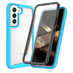 Coque Rebord Contour Silicone et Vitre Transparente Housse Etui 360 Degres M01 pour Samsung Galaxy S24 5G Bleu Ciel