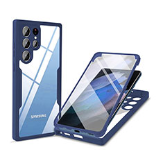 Coque Rebord Contour Silicone et Vitre Transparente Housse Etui 360 Degres M01 pour Samsung Galaxy S25 Ultra 5G Bleu