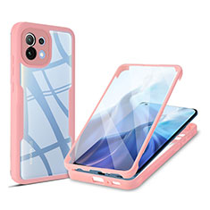 Coque Rebord Contour Silicone et Vitre Transparente Housse Etui 360 Degres M01 pour Xiaomi Mi 11 Lite 4G Rose