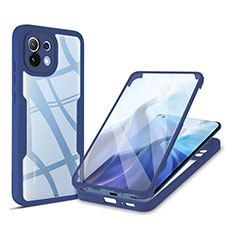 Coque Rebord Contour Silicone et Vitre Transparente Housse Etui 360 Degres M01 pour Xiaomi Mi 11 Lite 5G NE Bleu