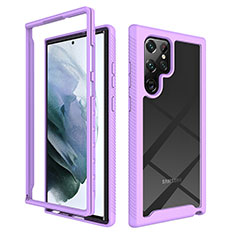 Coque Rebord Contour Silicone et Vitre Transparente Housse Etui 360 Degres M02 pour Samsung Galaxy S21 Ultra 5G Violet