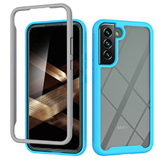 Coque Rebord Contour Silicone et Vitre Transparente Housse Etui 360 Degres M02 pour Samsung Galaxy S24 5G Bleu Ciel