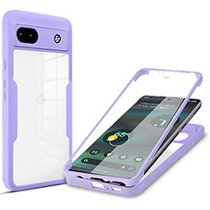 Coque Rebord Contour Silicone et Vitre Transparente Housse Etui 360 Degres MJ1 pour Google Pixel 6a 5G Violet