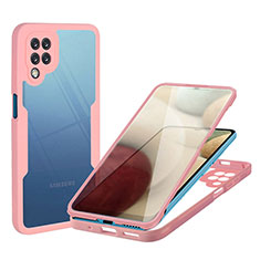 Coque Rebord Contour Silicone et Vitre Transparente Housse Etui 360 Degres MJ1 pour Samsung Galaxy A12 Or Rose