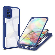 Coque Rebord Contour Silicone et Vitre Transparente Housse Etui 360 Degres MJ1 pour Samsung Galaxy A71 5G Bleu