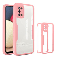 Coque Rebord Contour Silicone et Vitre Transparente Housse Etui 360 Degres MJ1 pour Samsung Galaxy F02S SM-E025F Or Rose