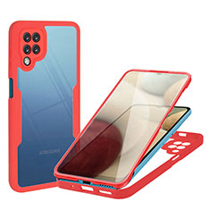 Coque Rebord Contour Silicone et Vitre Transparente Housse Etui 360 Degres MJ1 pour Samsung Galaxy F12 Rouge