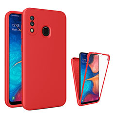 Coque Rebord Contour Silicone et Vitre Transparente Housse Etui 360 Degres MJ1 pour Samsung Galaxy M10S Rouge