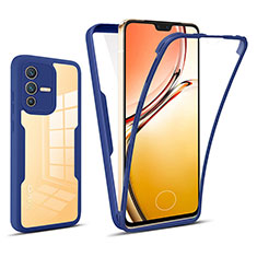 Coque Rebord Contour Silicone et Vitre Transparente Housse Etui 360 Degres MJ1 pour Vivo V23 5G Bleu