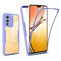 Coque Rebord Contour Silicone et Vitre Transparente Housse Etui 360 Degres MJ1 pour Vivo V23 5G Violet