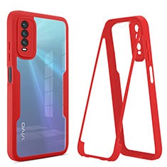 Coque Rebord Contour Silicone et Vitre Transparente Housse Etui 360 Degres MJ1 pour Vivo Y11s Rouge