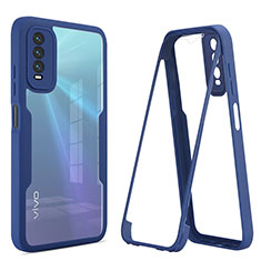 Coque Rebord Contour Silicone et Vitre Transparente Housse Etui 360 Degres MJ1 pour Vivo Y12A Bleu