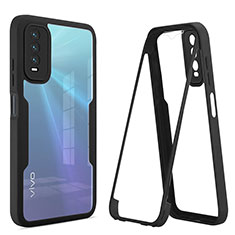 Coque Rebord Contour Silicone et Vitre Transparente Housse Etui 360 Degres MJ1 pour Vivo Y12A Noir