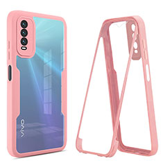 Coque Rebord Contour Silicone et Vitre Transparente Housse Etui 360 Degres MJ1 pour Vivo Y12A Or Rose