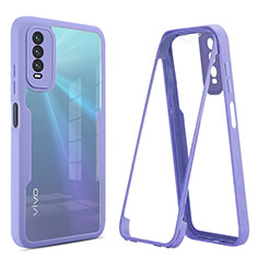 Coque Rebord Contour Silicone et Vitre Transparente Housse Etui 360 Degres MJ1 pour Vivo Y12A Violet