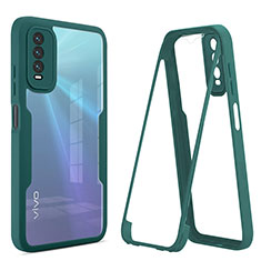 Coque Rebord Contour Silicone et Vitre Transparente Housse Etui 360 Degres MJ1 pour Vivo Y12G Vert