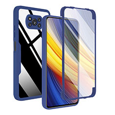 Coque Rebord Contour Silicone et Vitre Transparente Housse Etui 360 Degres MJ1 pour Xiaomi Poco X3 NFC Bleu