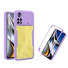 Coque Rebord Contour Silicone et Vitre Transparente Housse Etui 360 Degres MJ1 pour Xiaomi Poco X4 Pro 5G Violet