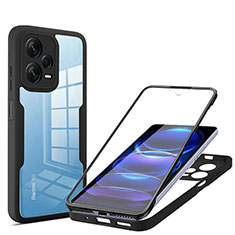 Coque Rebord Contour Silicone et Vitre Transparente Housse Etui 360 Degres MJ1 pour Xiaomi Redmi Note 12 Pro+ Plus 5G Noir