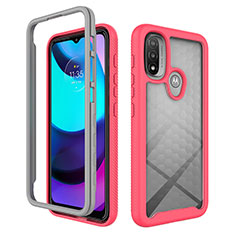 Coque Rebord Contour Silicone et Vitre Transparente Housse Etui 360 Degres pour Motorola Moto E30 Rose Rouge